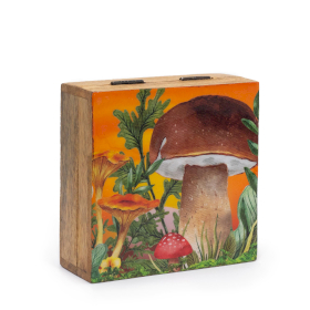 Boîte carrée moyenne 13,5x13,5x6 cm - Design Champignon Bordeaux