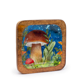 Grand plateau à bijoux carré 15x15x2,5 cm - Design Champignon Bleu-vert